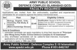 New Teaching Jobs 2022 in Army Public School Islamabad