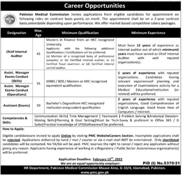 New Jobs in Pakistan Medical Commission 2022