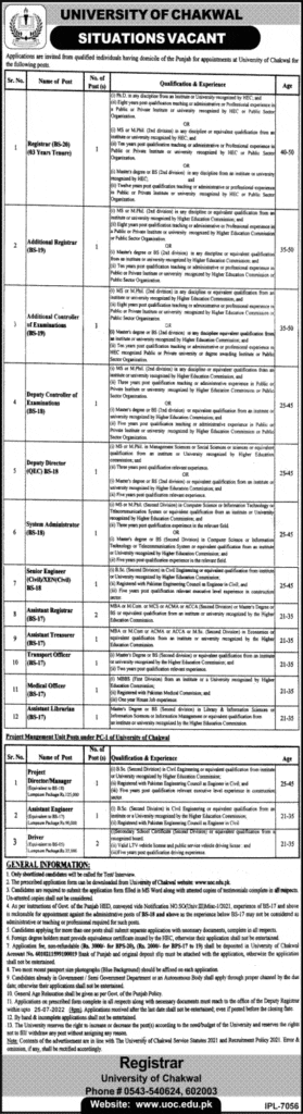 Management Jobs 2022 in University of Chakwal